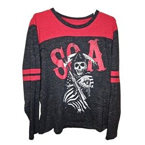 Son's Of Anarchy Shirt Size Mens L Large Red Black Long Sleeve Reaper Logo